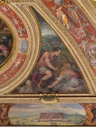 Alegoría de Borgo San Sepolcro; al fondo, vista de Scarperia